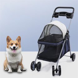 Stroller Hewan Anjing Kucing Outdoor Lipat Portable Ringan Roda 4